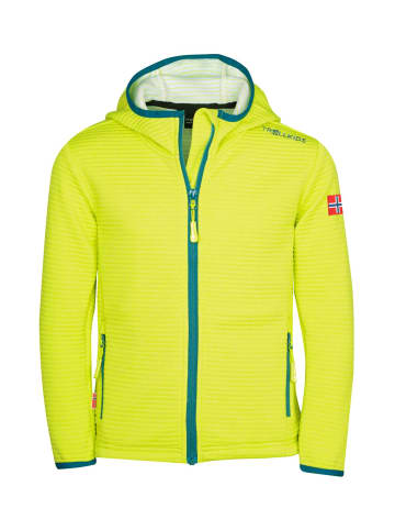 Trollkids Fleece Jacke "Sogndal" in Limegelb/Petrolblau