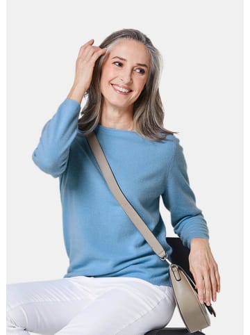 GOLDNER Kurzgröße:  Feinstrickshirt mit U-Boot-Ausschnitt in pazifikblau