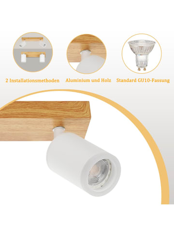 ZMH Deckenleuchte in Weiß 2-flammige GU10 LED Holz Vintage schwenkbar Deckenspots