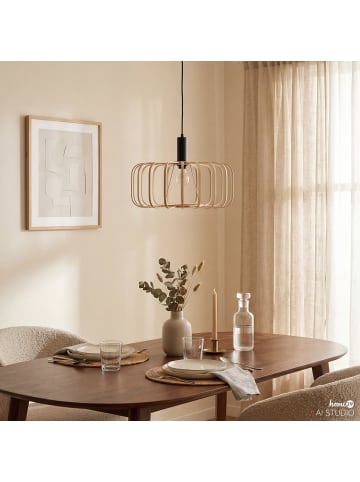 home24 home24 Pendelleuchte 1-flammig aus Bambus & Eisen in Beige / Schwarz, 50 x 150 x 50 cm in Beige / Schwarz