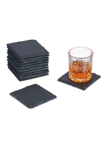 relaxdays 12 x Schiefer Untersetzer in Anthrazit - 10 x 10 cm