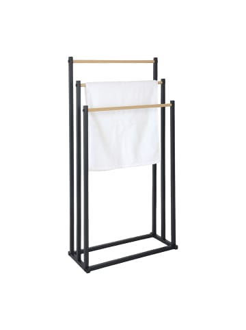 relaxdays Handtuchständer in Schwarz/ Natur - (B)44 x (H)86 x (T)21 cm