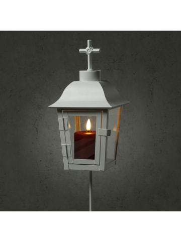 MARELIDA Laterne mit roter Mini LED Kerze Grablaterne H: 51cm in weiß
