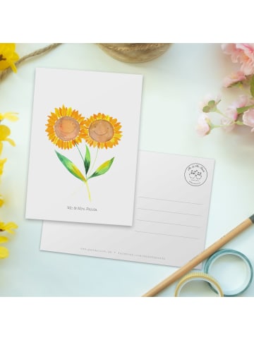 Mr. & Mrs. Panda Ansichtskarte Blume Sonnenblume ohne Spruch in Weiß