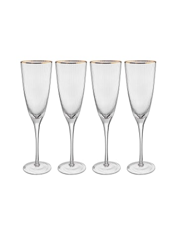 Butlers 4x Sektgläser mit Goldrand und Rillen 250ml GOLDEN TWENTIES in Transparent