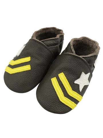 Bemesu Hellbraune Baby-Leder-Erste Schritte Schuhe, rutschfeste Sohlen – Meteor-Muster