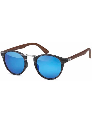 styleBREAKER Sonnenbrille in Schwarz-Silber / Blau verspiegelt