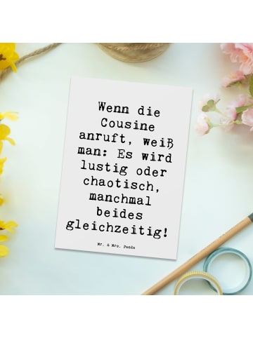 Mr. & Mrs. Panda Postkarte Spruch Cousine Abenteuer mit Spruch in Weiß