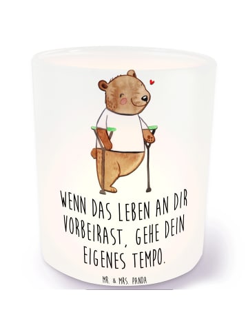 Mr. & Mrs. Panda Windlicht Bär Beinamputation mit Spruch in Transparent