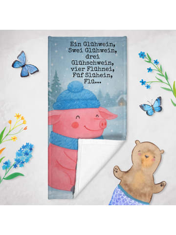 Mr. & Mrs. Panda Strandtuch Schweinchen Glühwein Design mit Spruch in Eisblau