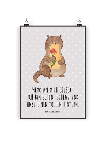 Mr. & Mrs. Panda Bild Otter Blumenstrauß mit Spruch in Grau Pastell
