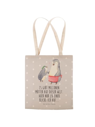 Mr. & Mrs. Panda Umhängetasche Pinguin mit Kind mit Spruch in Grau Pastell