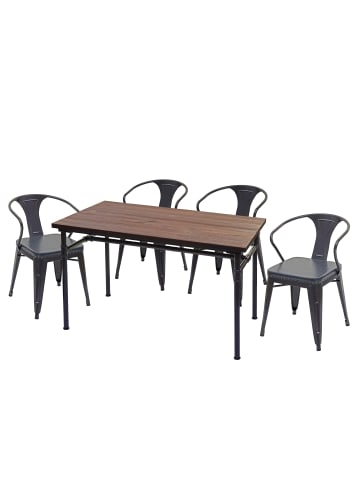 MCW Esszimmer-Set H10 4x Esszimmerstuhl und Esszimmertisch im Industriedesign, Grau