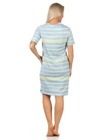 NORMANN kurzarm Nachthemd frohen Streifen Look - 62431 in hellblau