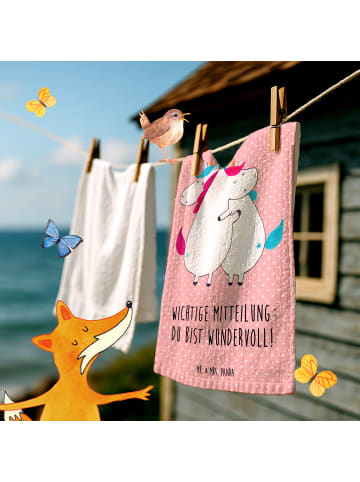 Mr. & Mrs. Panda Gästehandtuch Einhorn Mitteilung mit Spruch in Rot Pastell