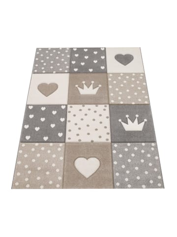 KADIMA DESIGN Kinderteppich Herz‑Kronen‑Patchwork Kinderzimmer in Beige