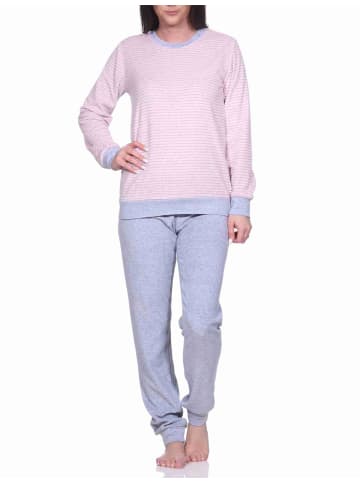 NORMANN Frottee Pyjama langarm Bündchen Streifen - 71530 in Rosa