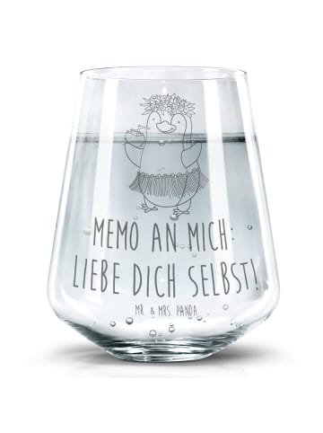 Mr. & Mrs. Panda Wasserglas Pinguin Kokosnuss mit Spruch in Transparent