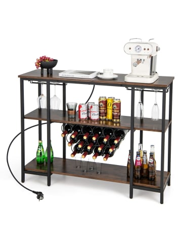 COSTWAY Weinregal mit Steckdosen 113x35x85cm in Braun