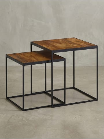 KADIMA DESIGN Mango Industrial: Beistelltische 2er Set, Massivholz, Metall, Unikate