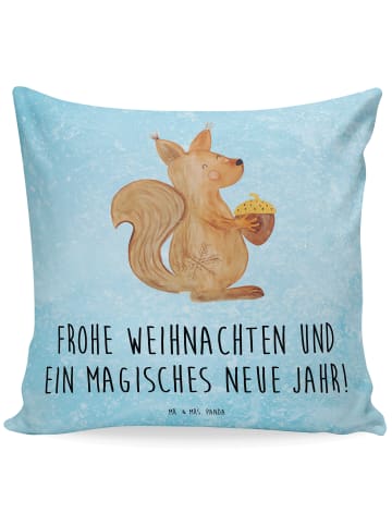 Mr. & Mrs. Panda Deko Kissen Eichhörnchen Weihnachten mit Spruch in Eisblau