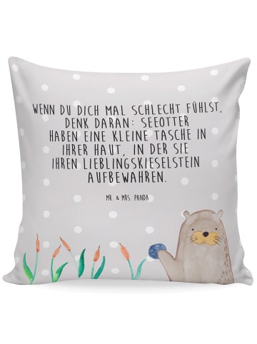 Mr. & Mrs. Panda Zierkissen Otter Stein mit Spruch in Grau Pastell
