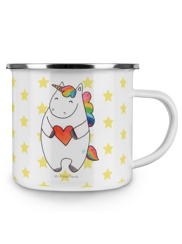 Mr. & Mrs. Panda Camping Emaille Tasse Einhorn Herz ohne Spruch in Weiß