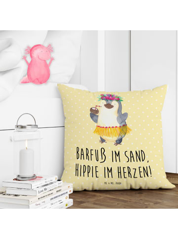 Mr. & Mrs. Panda Deko Kissen Sommer Hippie mit Spruch in Gelb Pastell