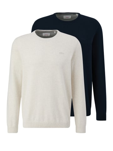 S. Oliver Pullover Basic in Weiß / dunkelblau