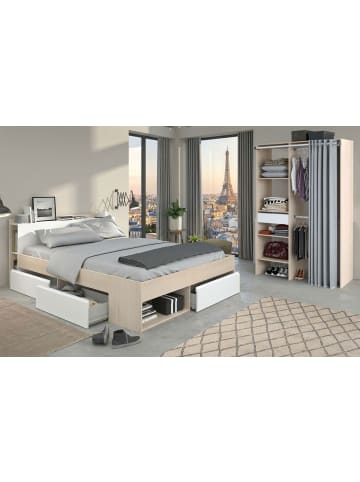 Parisot Schlafzimmer-Set 2-teilig Akazie, weiß, Komplettset mit Stauraumbett 140 x 200