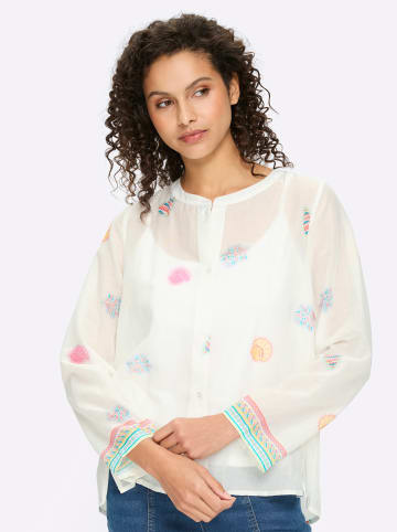 Heine Druckbluse in weiß-flamingo-bedruckt