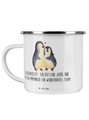 Mr. & Mrs. Panda Camping Emaille Tasse 12. Hochzeitstag Nickelho... in Transparent