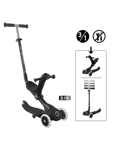 GLOBBER 3in1 Aufsitzrad, Laufrad, Scooter GO-UP DELUXE LIGHTS in schwarz