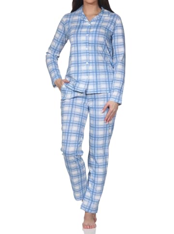 NORMANN Langarm Jersey Pajama Karo Optik Übergröße in blau