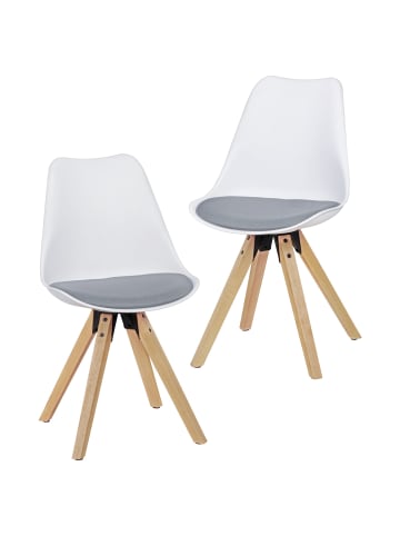 KADIMA DESIGN 2er Set Retro Esszimmerstuhl LIMA weiß/grau in Weiß-Grau