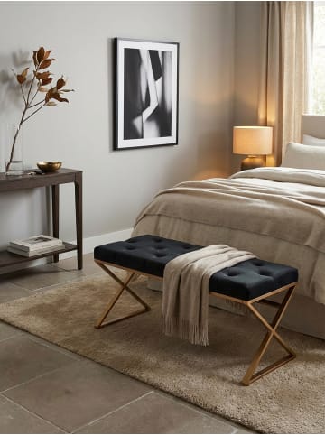 KADIMA DESIGN Samt Sitzbank im Chesterfield-Stil, Schwarz, robustes Metallgestell