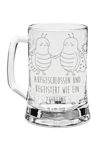 Mr. & Mrs. Panda Gravur Bierkrug Sternzeichen Zwilling mit Spruch in Transparent