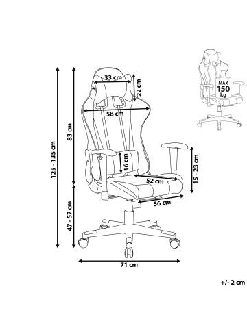 Beliani Gaming Stuhl GAMER in Weiß/Schwarz - (W) 71 x (H) 125 x (L) 71 cm