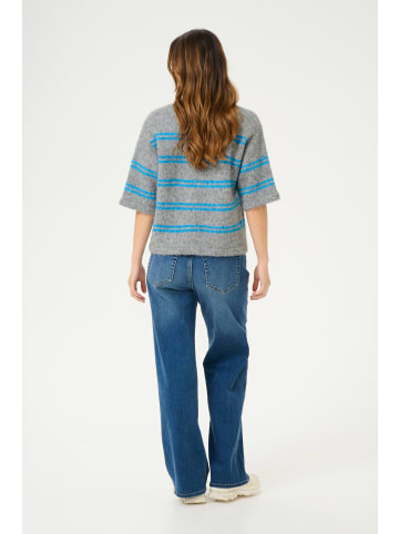 Kaffe Strickpullover KAtrina Loose fit in Grey Melange/Blue Stripe