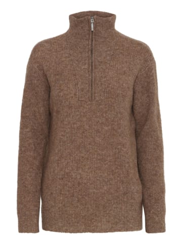 Pulz PZASTRA Zipper Roll Neck Pullover Oversize fit in Tobacco Brown Melange