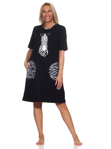 NORMANN Kurzarm Nachthemd Tiermotiv Übergrössen - 85491 in schwarz