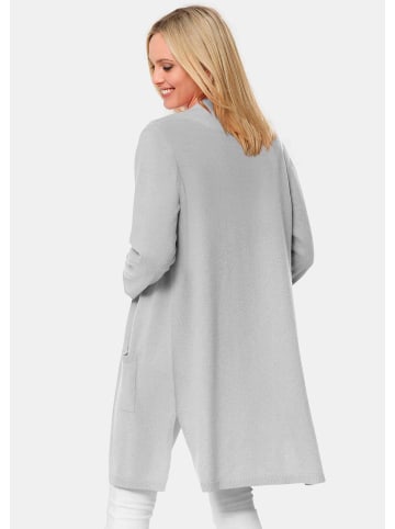 GOLDNER Kurzgröße: Modische Kaschmir-Longstrickjacke in silbergrau / melange
