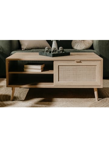 Furn.Design Couchtisch Eiche Sonoma, Bast-Dekor 100 cm, Wohnzimmertisch mit Ablage