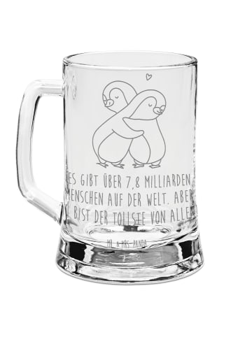 Mr. & Mrs. Panda Glas Bierkrug Pinguine Kuscheln mit Spruch in Transparent
