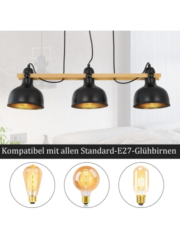 ZMH Pendelleuchte 3-flammige E27 in Schwarz Eisen Drehbar