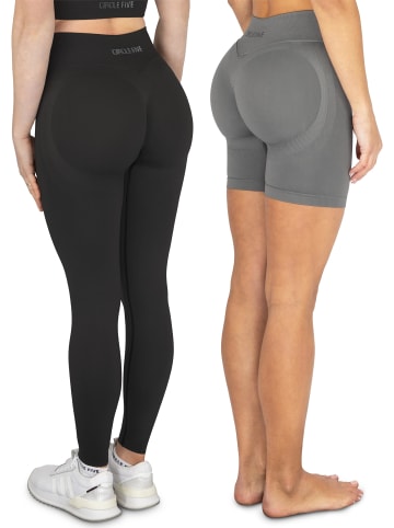 Circle Five Scrunch Shape Set (Push-Up Shorts und Push-Up Leggings) in Anthrazit/Schwarz