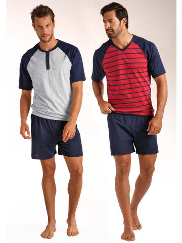 LE JOGGER Pyjama in grau-meliert, rot