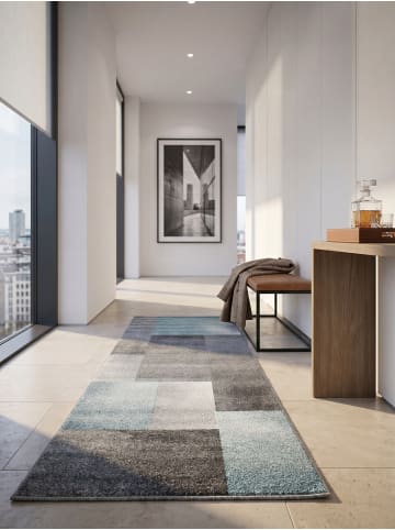 KADIMA DESIGN Teppich Kurzflor Waschbar Karo SOLDA Strapazierfähig OEKO-TEX in Blau