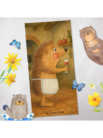 Mr. & Mrs. Panda Handtuch Igel Wein Design ohne Spruch in Gelb Pastell