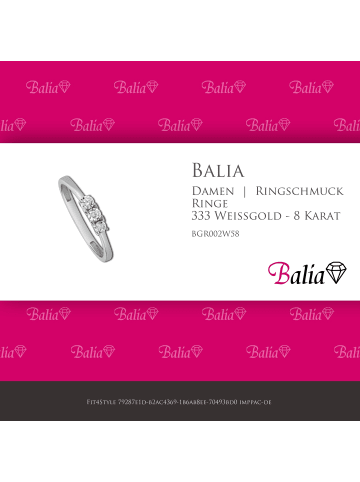 BALIA 333 Weißgold - 8 Karat Damen Ringe 3 Zirkonia weißgold Fingerring 58 (18,5)